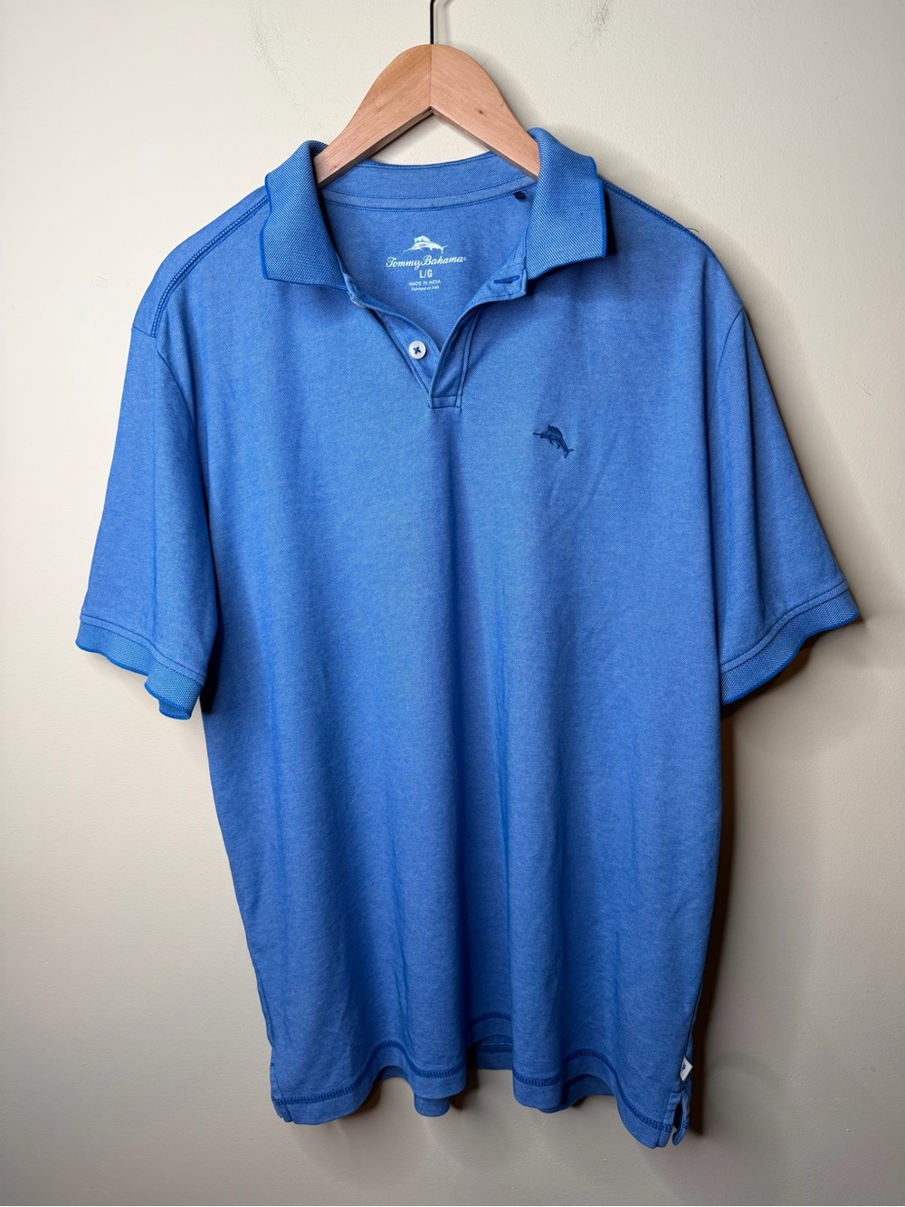Tommy Bahama Polo Shirt Men’s Large L Blue Short Sleeve Dolphin Logo Golf Casual